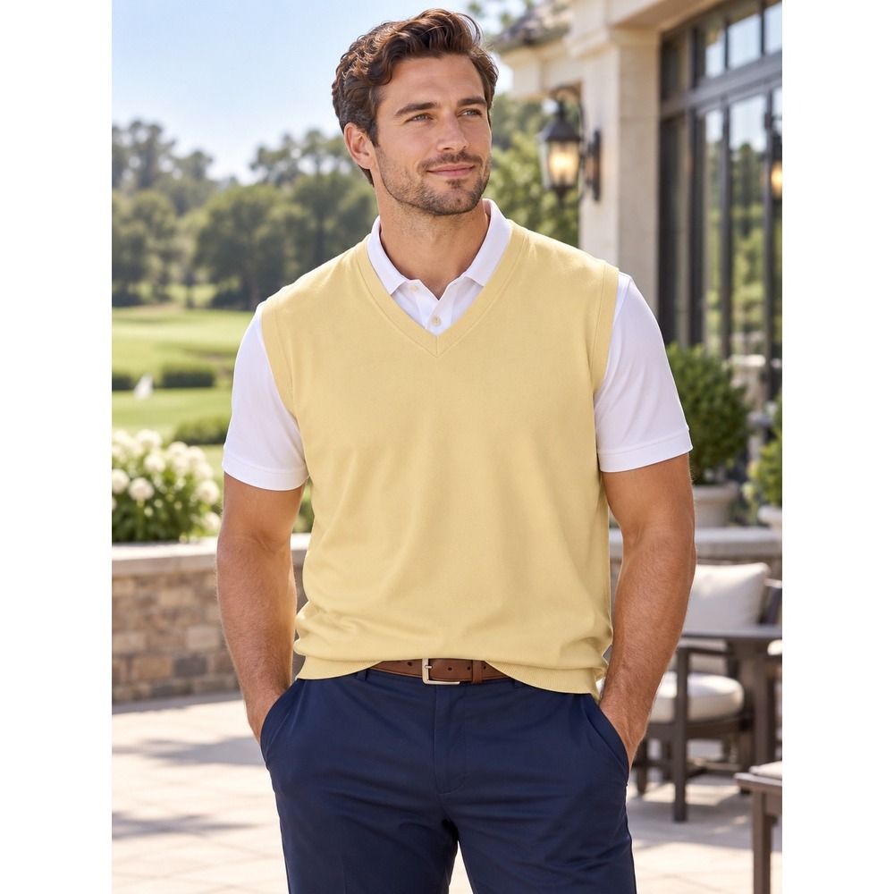 Pebble Beach V-Neck Sweater Vest Mens XXL Yellow Pima Cotton Golf Preppy Office